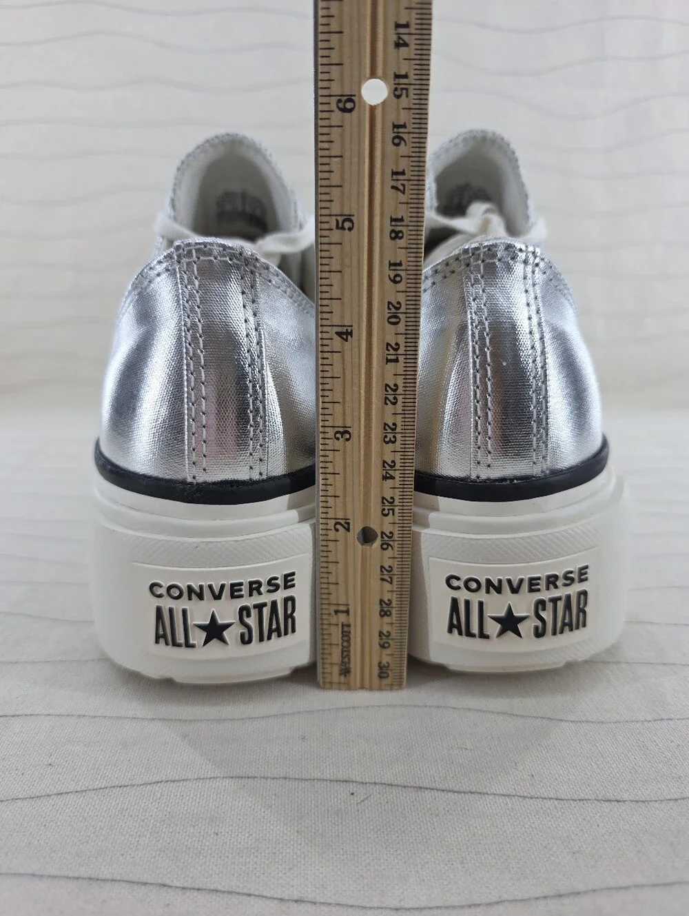 Converse Womens All Star Lift Double Stack Silver Metallic Platform Shoes Sz 12
